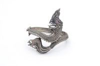 Oriental silver hinged dragon bangle