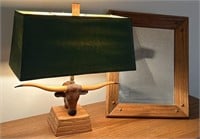 Ranch Oak Longhorn Lamp and Mirror