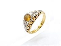 Art Deco citrine, diamond & 18ct yellow gold ring