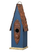 Glitzhome Blue Wood Hanging Hopper Bird Feeder- 3-