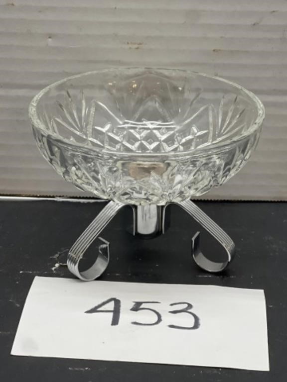 Pressed Glass Diamond/Pineapple Chrome Footed Bowl