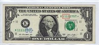 US$1 FRN Star Note 11K Dallas, Fancy SN VF.FN33