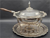(2) Lunt Silver Plate Hollowware Chafing Dish +