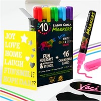 Chalk Markers by Vaci, Pack of 10 + Drawing Stenci