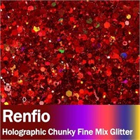Renfio Holographic Red Chunky Glitter, 3.5 Oz (100