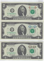 US$2 FRN Chicago 7G x 3 types Of Fancy SN UNC.FN44