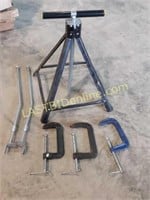 3 C-clamps and Roller Stand
