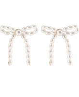 (New) Pearl Bow Earrings, Pearl Dangle Tassel