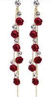 (New) Rose Flower Drop Earrings For Women Purple