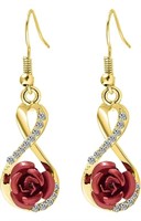 ( New ) Rose Flower Drop Earrings, Diamond Rose