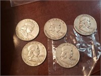 USA 5 Coins Silver $½ Franklin,CB9d