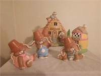 Ceramic Bunnies and Light Up House