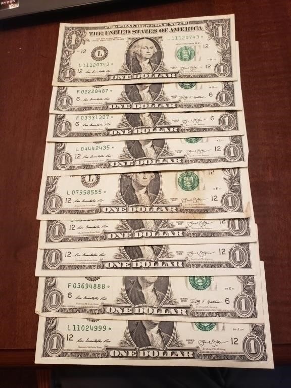 USA Star Notes $1 x9 bills Fancy S.N