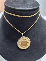 Vtg Indian Head Penny Pendant Medallion Gold.CB9X6