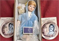 PORCELAIN BOY DOLL & 2 COLLECTOR PLATES IN BOXES