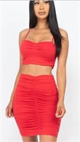 (New Size S RED)  Two Piece Dress Nadafair Sexy