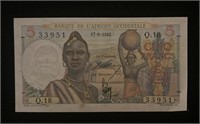West Africa, 5 Francs 1943  XF to AU. WA1