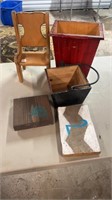 Wood Doll Chair and Wood Boxes