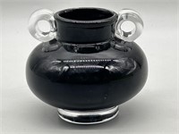 Cased Black to Clear Art Glass Miniature Vase