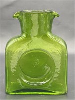 Vintage Wavy Green Glass Flat Bottle Vase