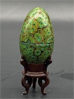 Green Wooden Egg Trinket Box on Stand