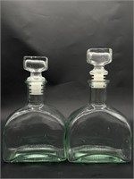 (2) Pale Green Glass Decanters