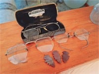Vintage Wire Rim Glasses & Cases, Arrow Heads