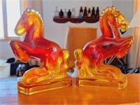 LE Smith Amberina Glass Horse Bookends