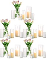 Cylinder Glass Vase Set of 30  S+M+L Sizes  Clear