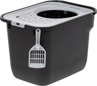 IRIS USA Cat Litter Box with Scoop  Black/Gray