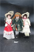 (3) Assorted porcelain Dolls, Heritage, Uneeda