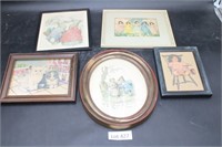 (5) Assorted Small Framed Art Pieces