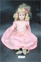 21"T Jointed Doll In Pink Dress Marked B.3.