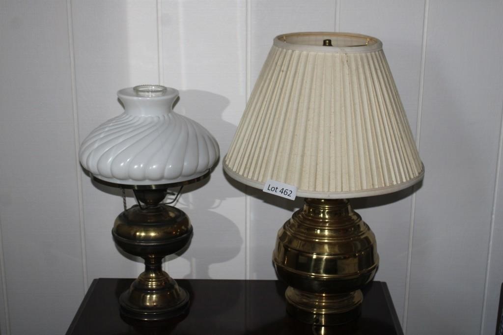(2) Metal Lamps (1) Glass Shade