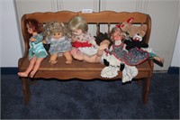 Wooden Doll Bench  With Dolls