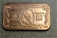 One Ounce Copper Round $100 Bill