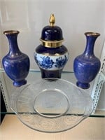 Cobalt Blue Jar,  Vases, Pressed Glass Queen Plate