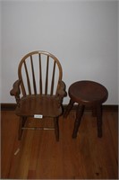 Wooden Children Chair & Wooden Stool