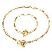 Womens Gold Cable Chain Choker Necklace Bracelet W