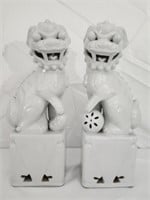 Pair of White Porcelain Food Dog Asian Sculptures