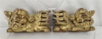 Antique Hand Carved Gold Gilt Wood Asian Plaques
