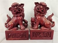 Pair of Red Asian Foo Dog Bookends