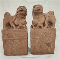 Pair of Vintage Carved Soapstone Foo Dog Bookends
