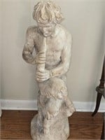 Wood Carved Statue of Goat God Blowing Horn