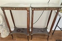 Antique Brass Accent Wooden Tables w Drawers