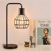 Industrial Desk Lamp with Metal Cage