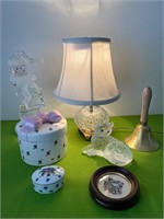 Crystal Table Lamp, Snowman Ice Cube Figurine +