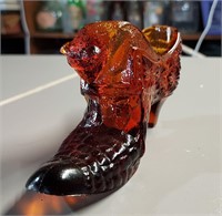 Fenton Glass Shoe Amber Glass Rare Collectible