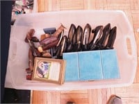 Container of women's vintage shoes, shoe trees,