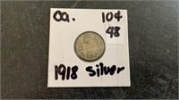 1918 Canadian Silver 10 Cent Coin